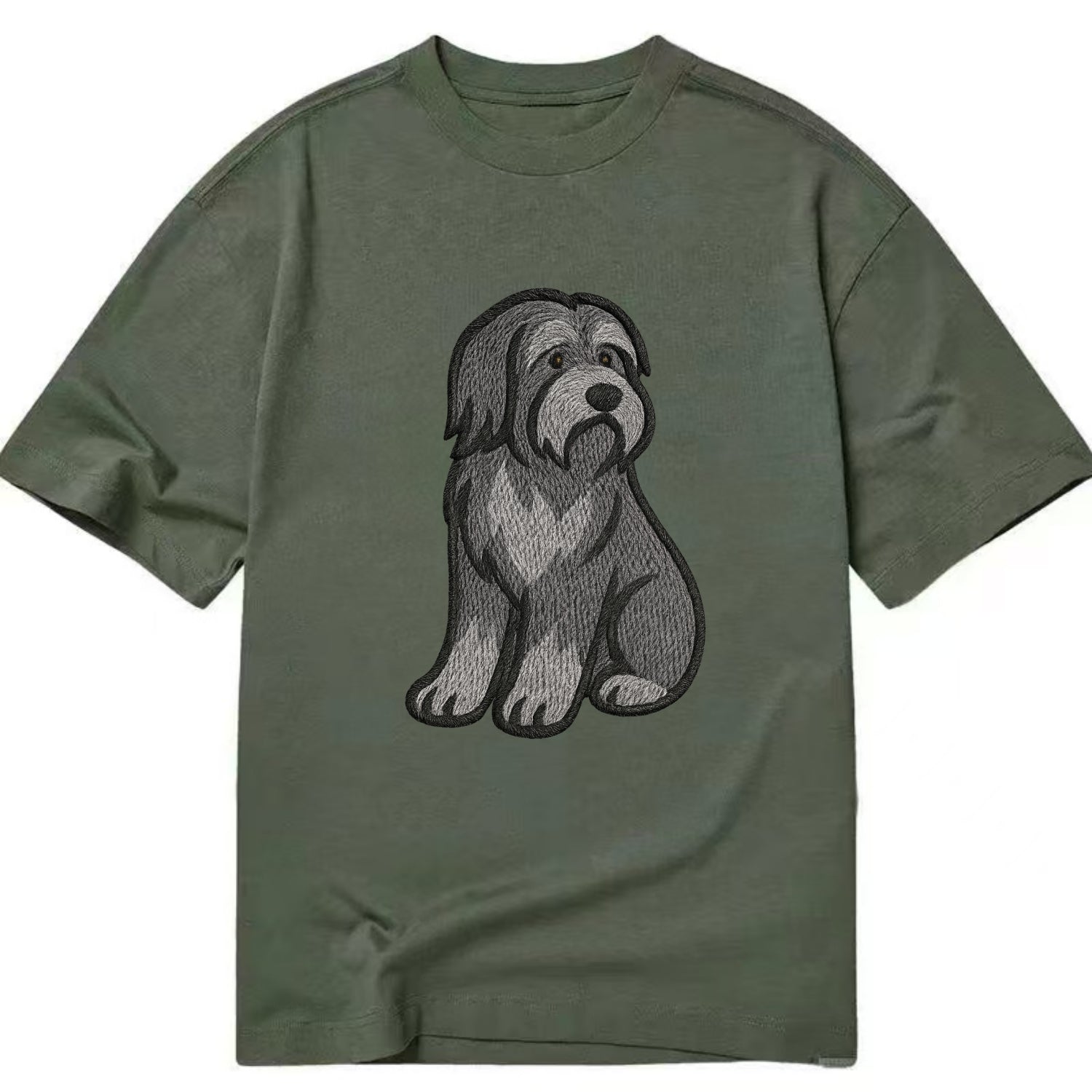 Bearded Collie - Gray shaggy coat embroidered pose - Classic T-shirt - Army Green