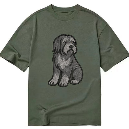 Bearded Collie - Gray shaggy coat embroidered pose - Classic T-shirt - Army Green