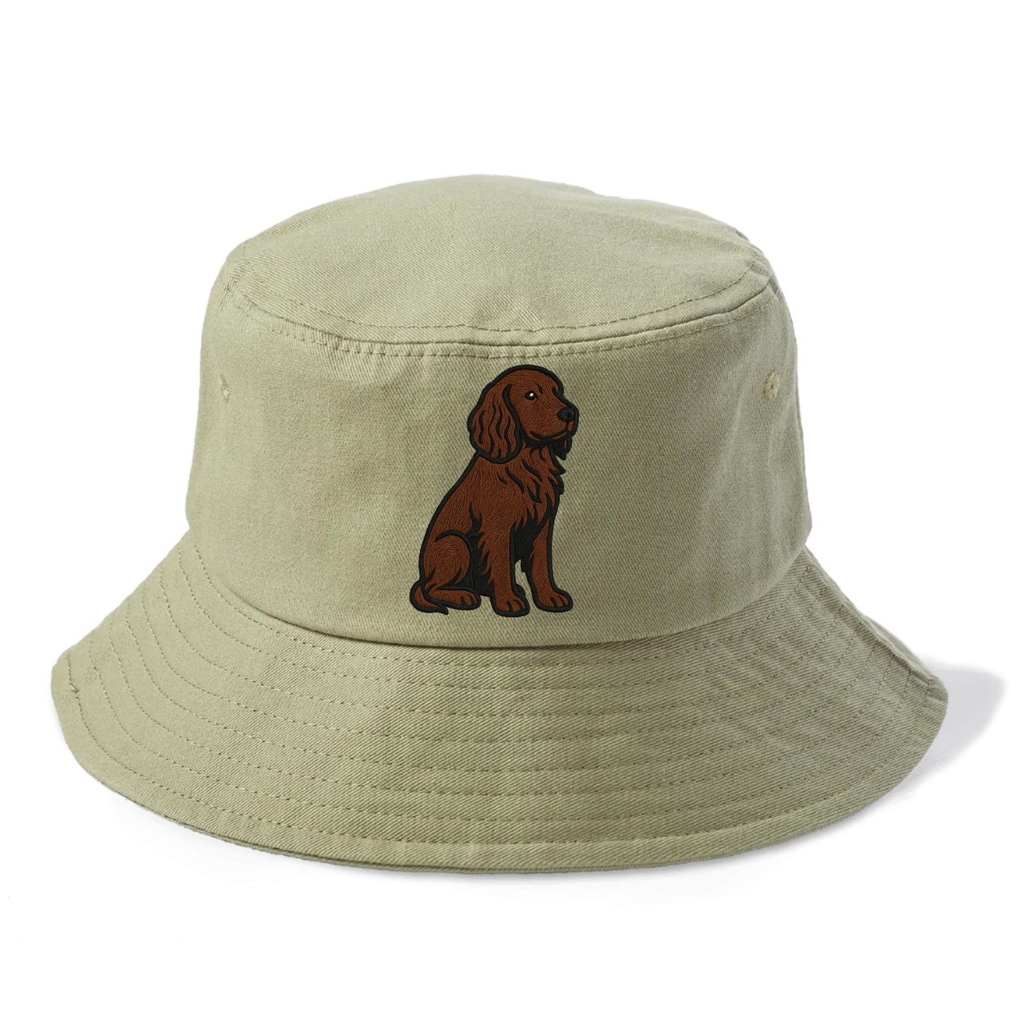 Field Spaniel - Liver colored embroidered sitting design - Bucket Hat - Army Green