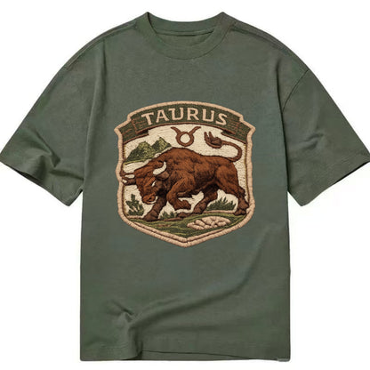 TAURUS BULL - strong bull in brown and green , earth sign - Classic T-shirt - Army Green