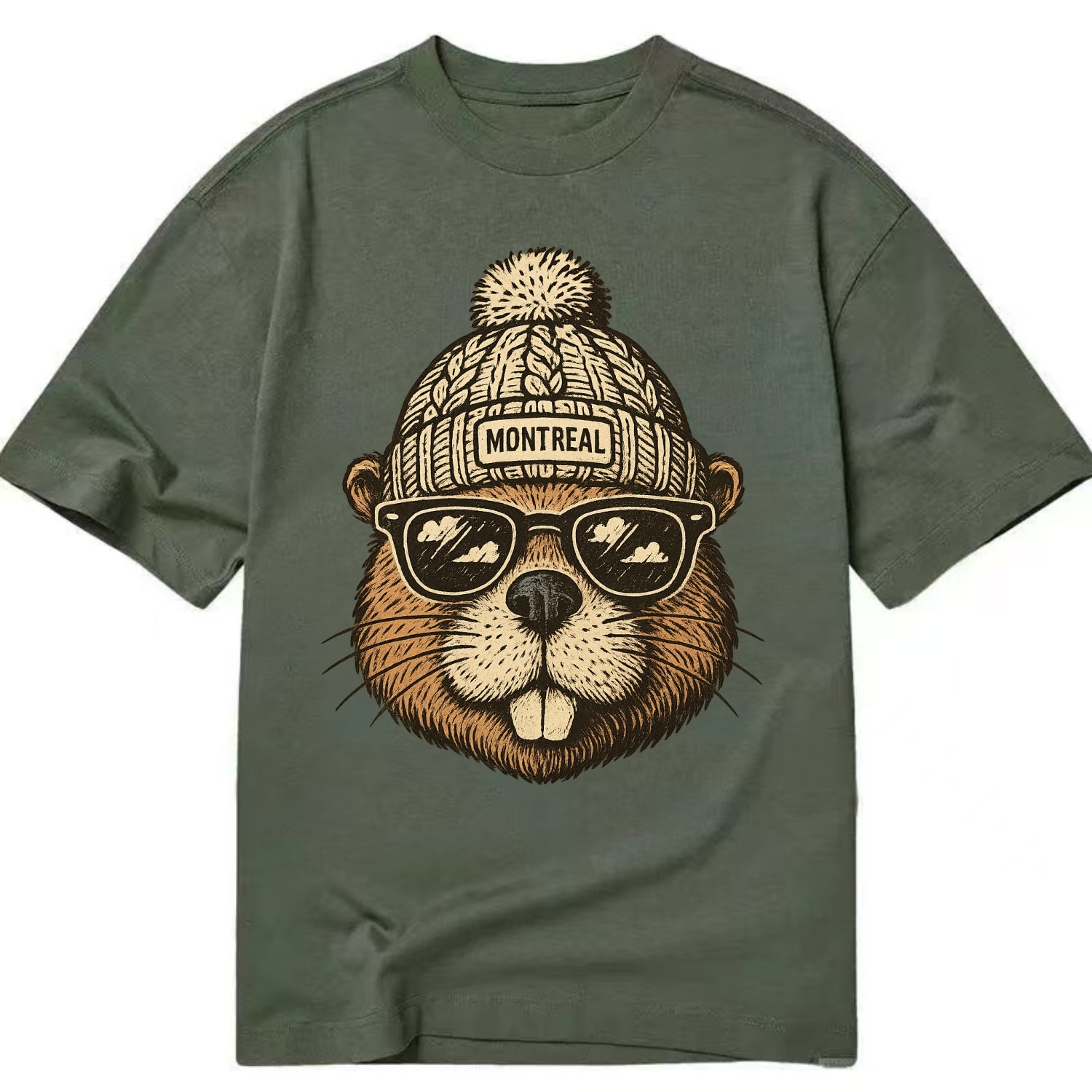 Montreal Beaver wearing Montreal beanie - Classic T-shirt - Army Green