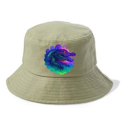 Primordial crocodile with scales pulsing plasma energy in green and purple, ancient - Bucket Hat - Army Green