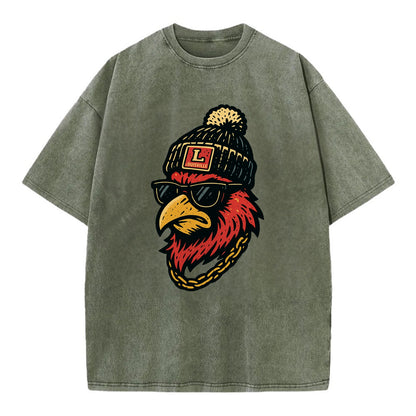 Louisville Cardinal wearing Louisville beanie with L patch - Vintage T-shirt - Army Green