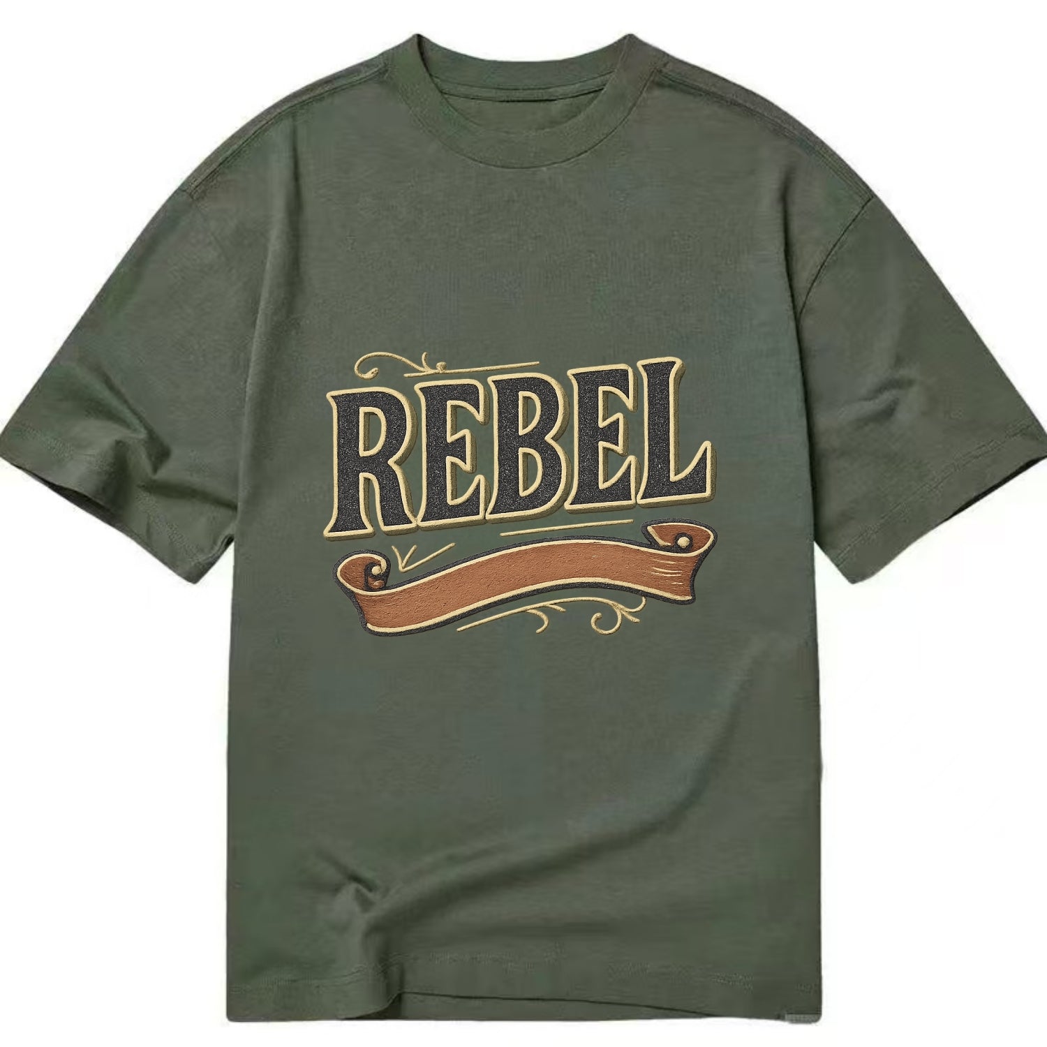Bold typography design - "REBEL" - nonconformist, rule breaker, independent - Classic T-shirt - Army Green