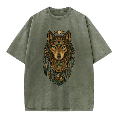 Tattoo Wolf Flash  - Vintage T-shirt - Army Green