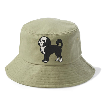 Löwchen - Black and white lion trim embr - Bucket Hat - Army Green