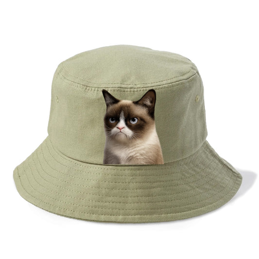 Grumpy Cat Expression  - Bucket Hat - Army Green