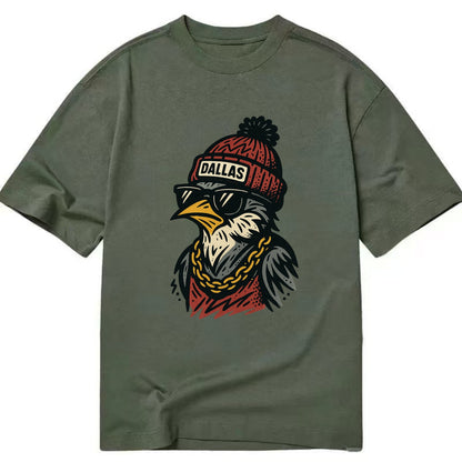 Dallas Mockingbird wearing Dallas beanie with pom pom and wayfarer sunglasses - Classic T-shirt - Army Green