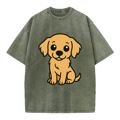 Golden Retriever - Head tilt curious pose - Vintage T-shirt - Army Green