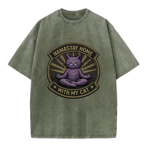 NAMASTAY HOME WITH MY CAT - yoga cat in purple , introvert cat - Vintage T-shirt