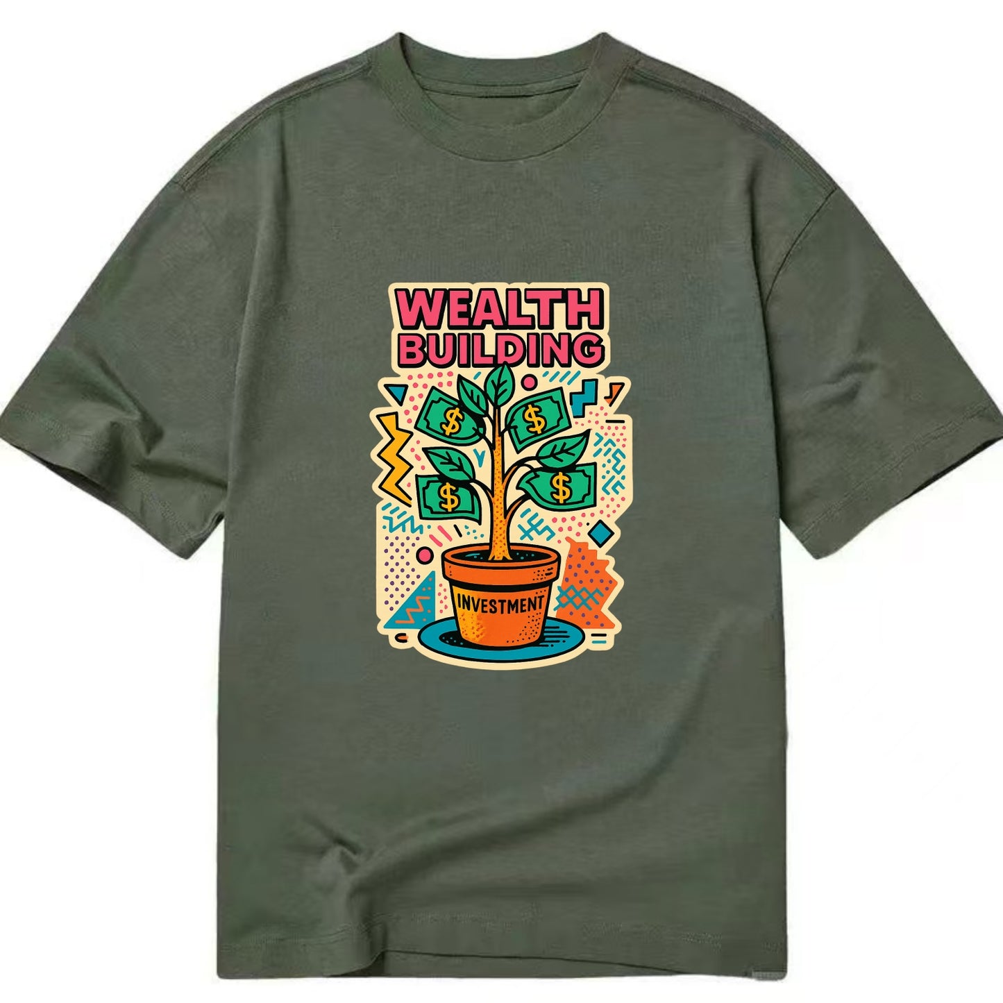 Money tree growing from investment pot - financial independence journey, wealth - Classic T-shirt - Army Green