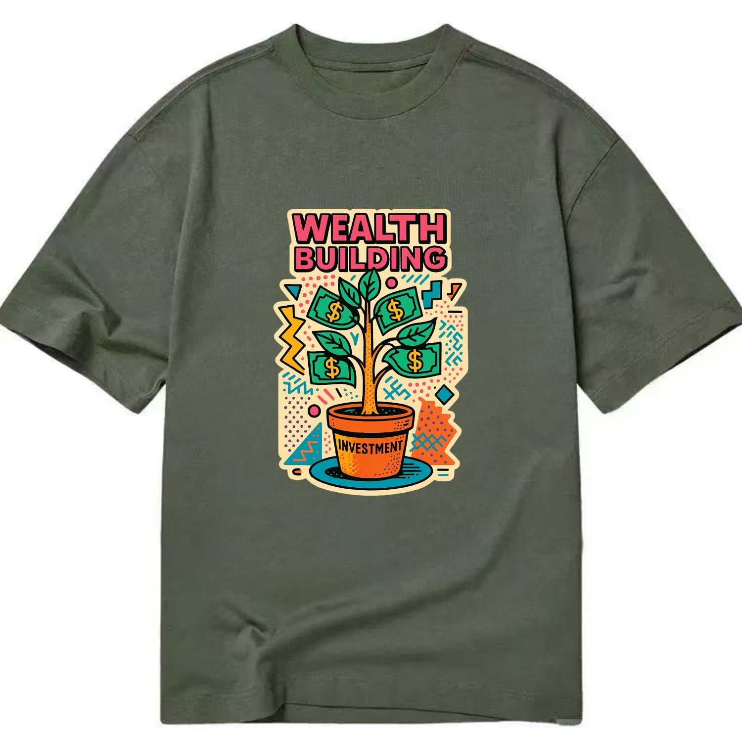 Money tree growing from investment pot - financial independence journey, wealth - Classic T-shirt - Army Green