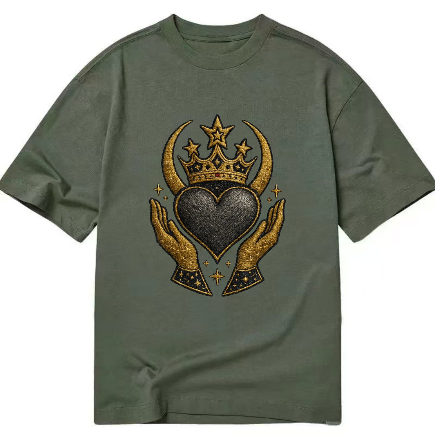 Celtic knot crown with woven strands merging into copper hands shielding a pewter - Classic T-shirt - Army Green