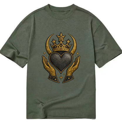 Celtic knot crown with woven strands merging into copper hands shielding a pewter - Classic T-shirt - Army Green