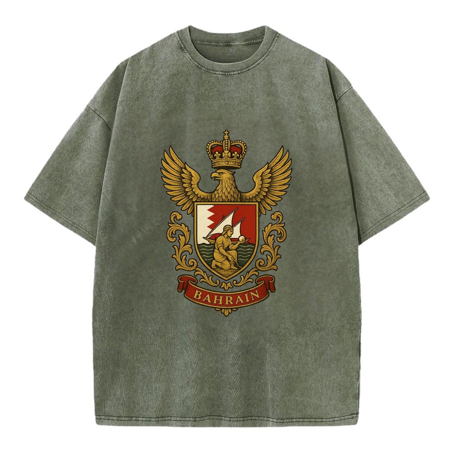 Bahrain Heritage Badge  - Vintage T-shirt - Army Green