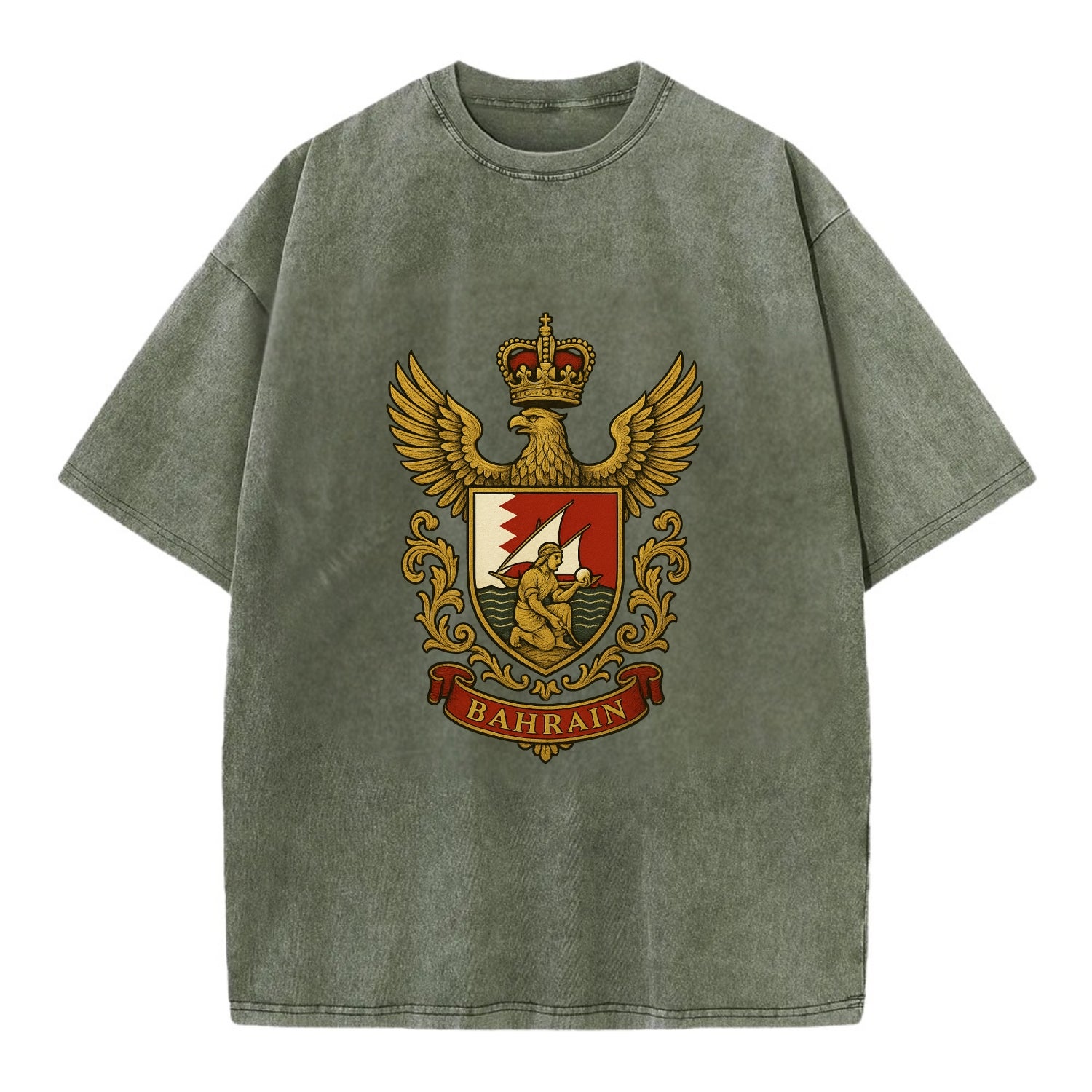 Bahrain Heritage Badge  - Vintage T-shirt - Army Green