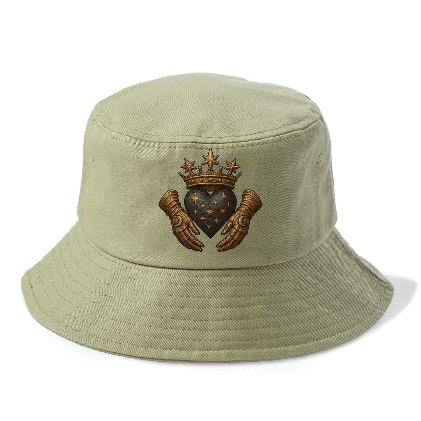Ice crystal crown framing a frosted heart with fur-trimmed winter hands embracing it. - Bucket Hat - Army Green