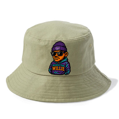 Manhattan Willie wearing Kansas State beanie with powercat patch - Bucket Hat - Army Green