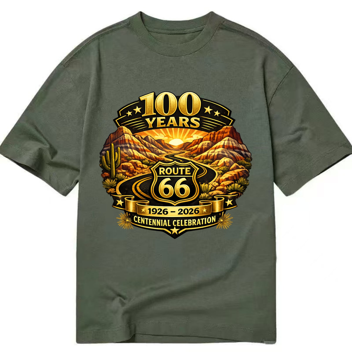 PAINTED DESERT | Colorful desert landscape | Route 66 winding through | Natural - Classic T-shirt - Army Green