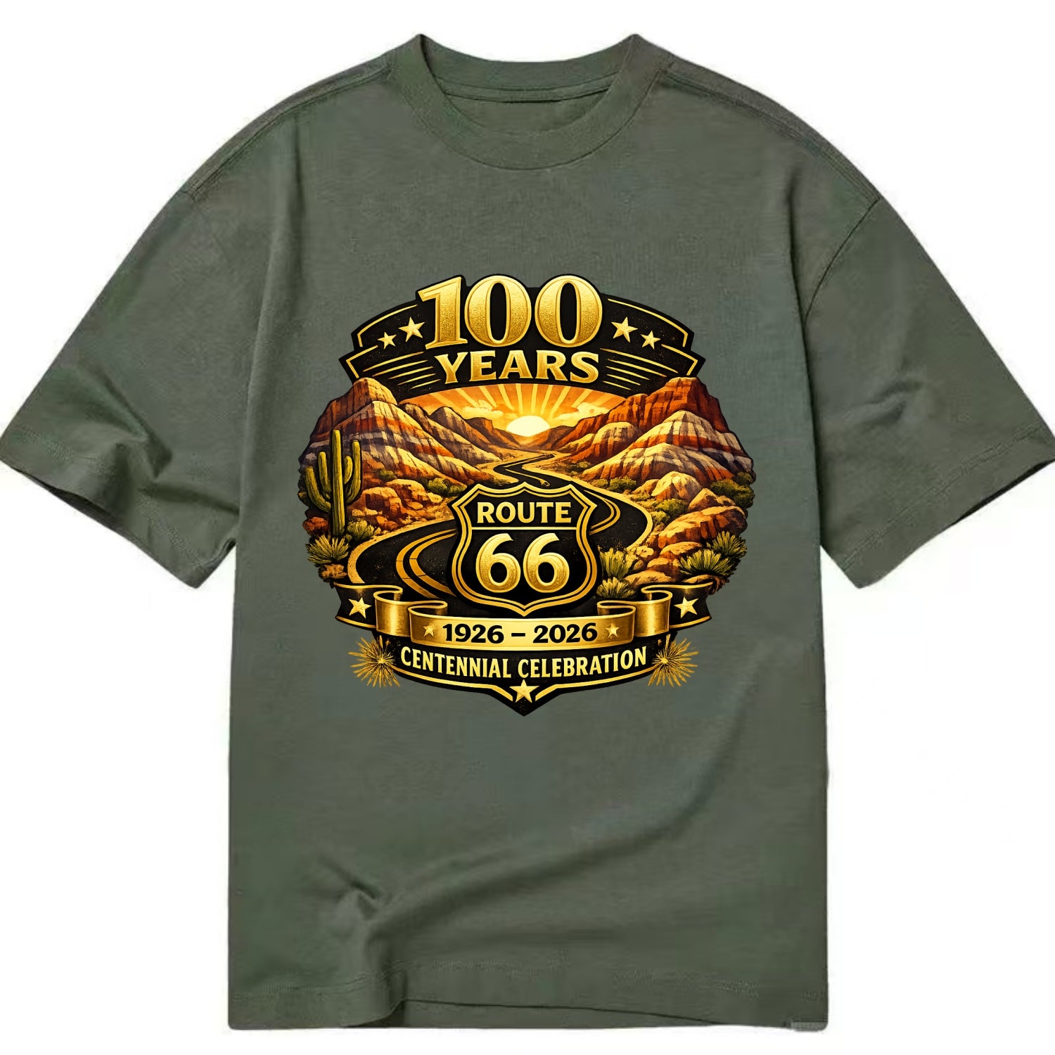 PAINTED DESERT | Colorful desert landscape | Route 66 winding through | Natural - Classic T-shirt - Army Green