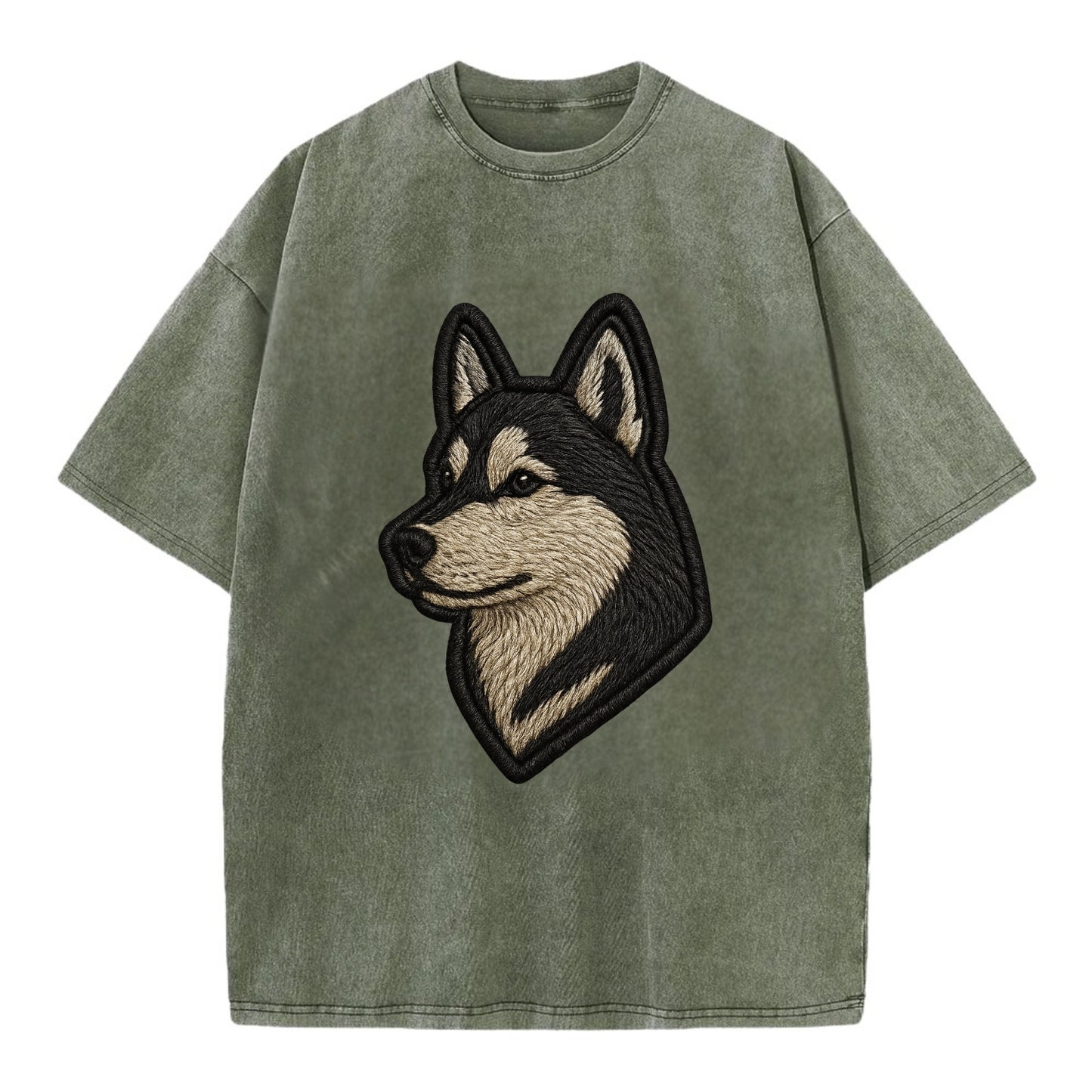 Siberian Husky - Contemporary wolf-like - Vintage T-shirt - Army Green