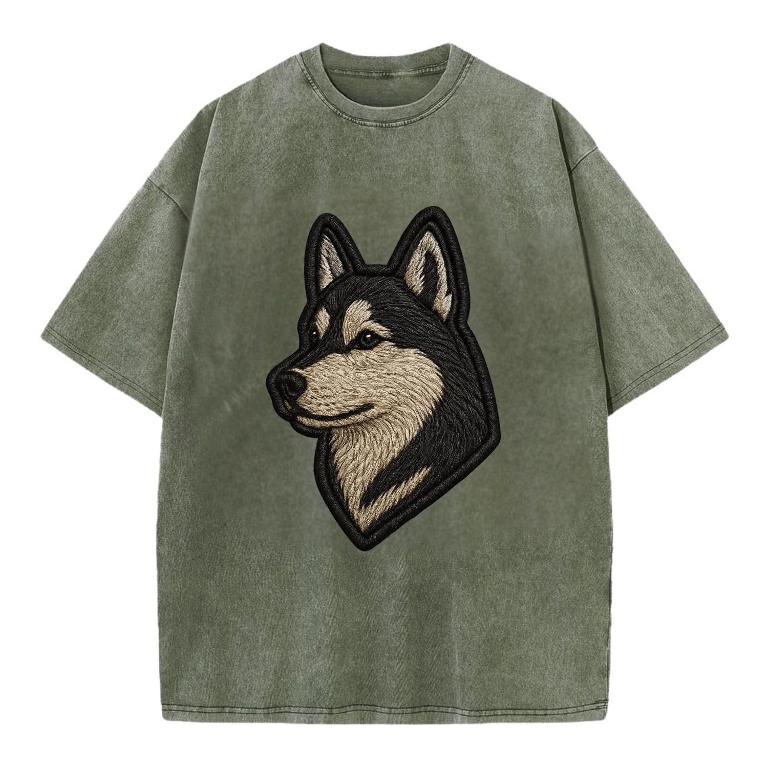 Siberian Husky - Contemporary wolf-like - Vintage T-shirt - Army Green