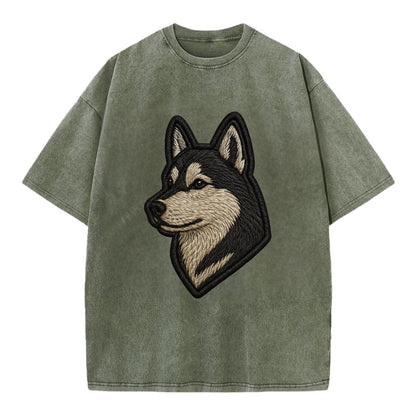 Siberian Husky - Contemporary wolf-like - Vintage T-shirt - Army Green
