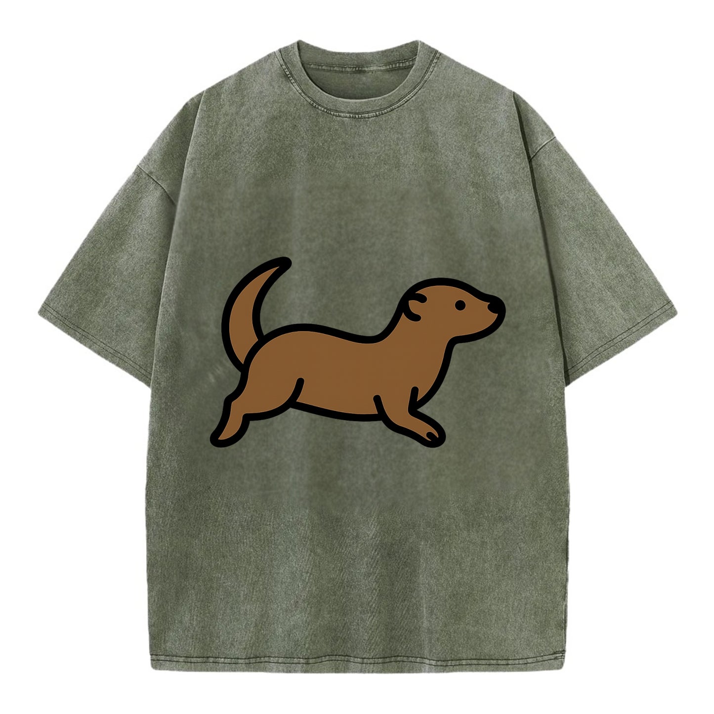 Otter - Brown sleek swimming pose flat side profile - Vintage T-shirt - Army Green