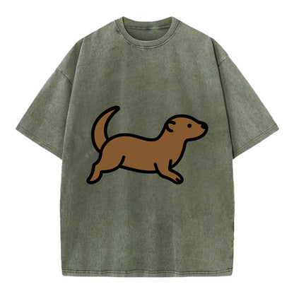 Otter - Brown sleek swimming pose flat side profile - Vintage T-shirt - Army Green