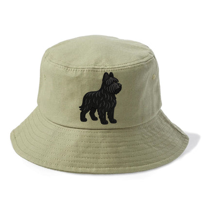 Briard - Black wavy coat embroidered herding pose - Bucket Hat - Army Green