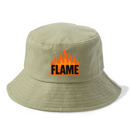 Bold typography design - "FLAME" - burning bright, passionate - Bucket Hat - Army Green