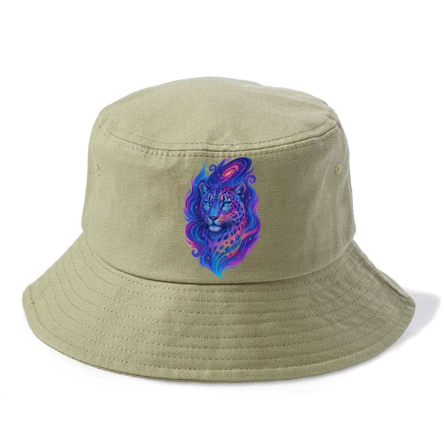 Majestic snow leopard with rainbow gradient spots, crystalline flowing patterns, - Bucket Hat - Army Green