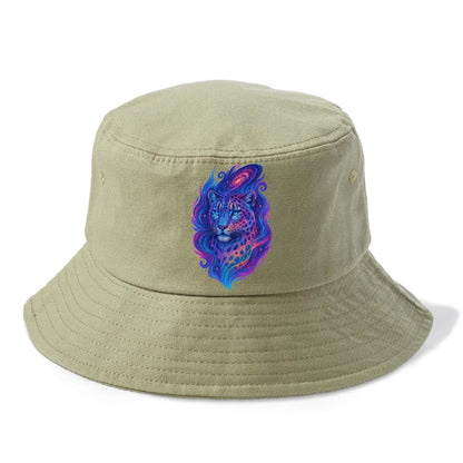 Majestic snow leopard with rainbow gradient spots, crystalline flowing patterns, - Bucket Hat - Army Green