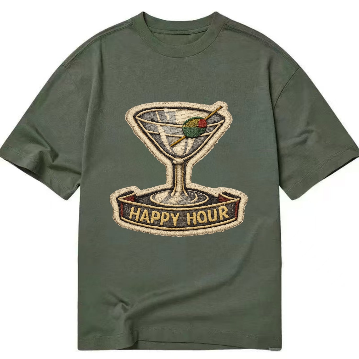 COCKTAIL MARTINI - martini glass with olive in silver and green , happy hour - Classic T-shirt - Army Green