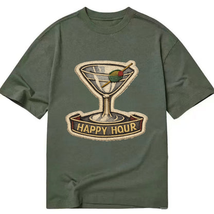 COCKTAIL MARTINI - martini glass with olive in silver and green , happy hour - Classic T-shirt - Army Green