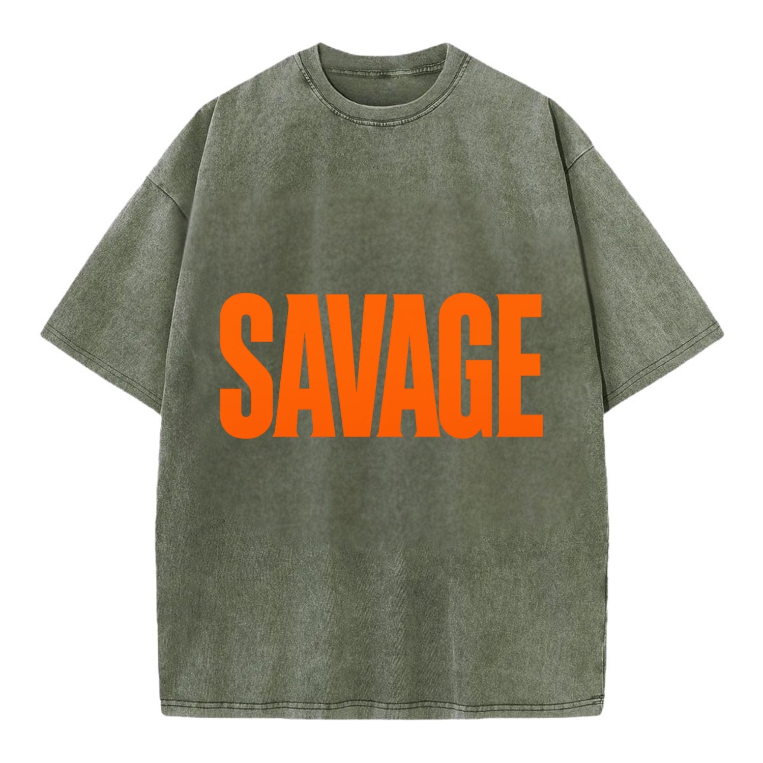Bold typography design - "SAVAGE" - fierce attitude, taking no prisoners - Vintage T-shirt - Army Green