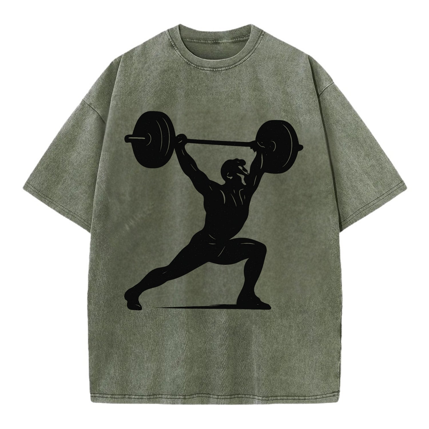 Weightlifter doing overhead snatch - Vintage T-shirt - Army Green