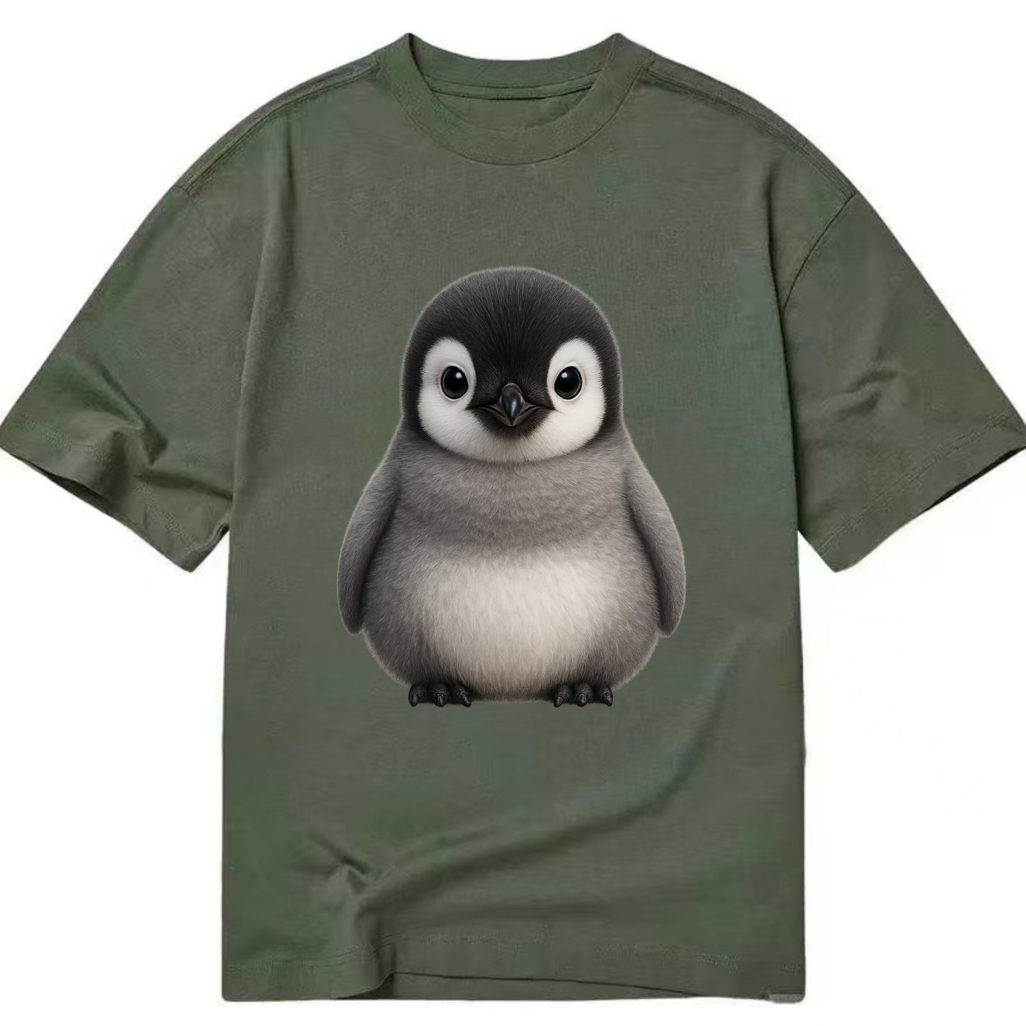 Baby Adelie Penguin - black and white, round body, curious eyes, front-facing, - Classic T-shirt - Army Green
