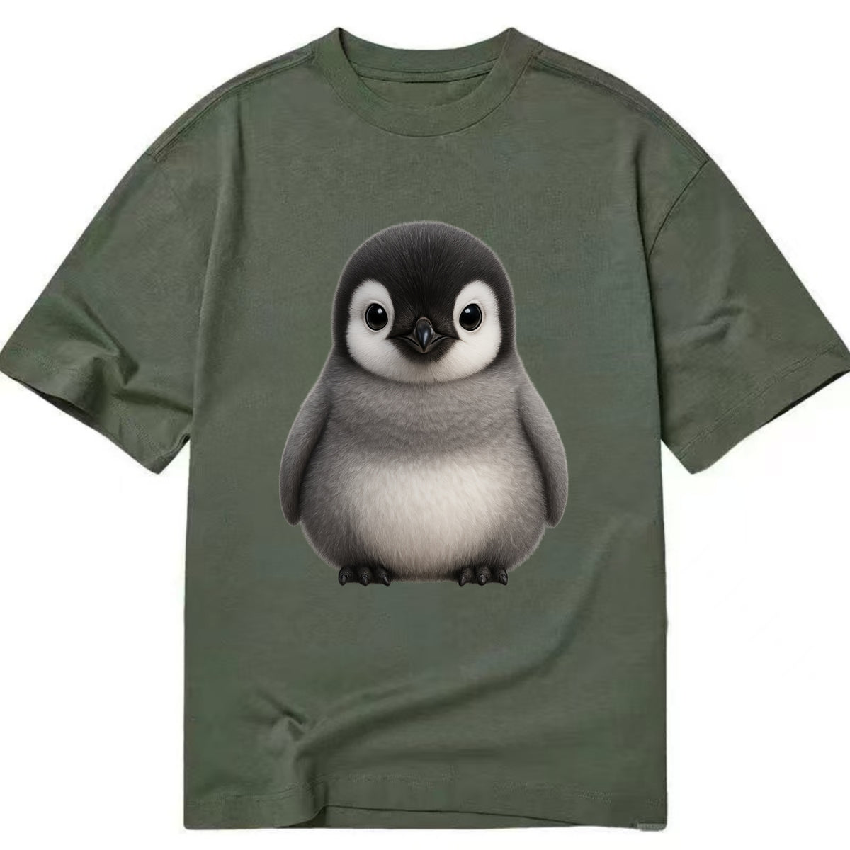 Baby Adelie Penguin - black and white, round body, curious eyes, front-facing, - Classic T-shirt - Army Green