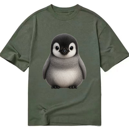 Baby Adelie Penguin - black and white, round body, curious eyes, front-facing, - Classic T-shirt - Army Green