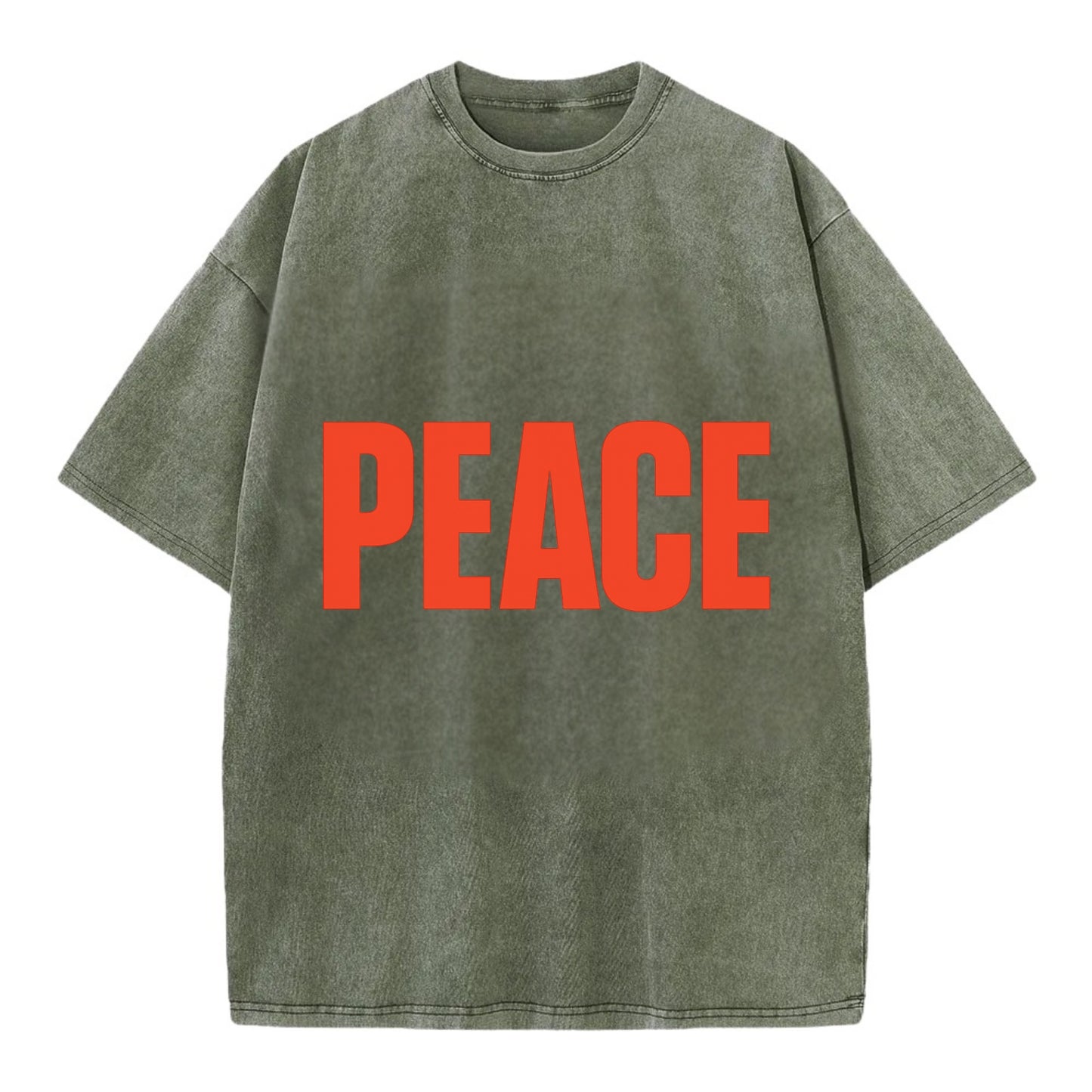 Bold typography design - "PEACE" - inner calm, tranquility, serenity - Vintage T-shirt - Army Green