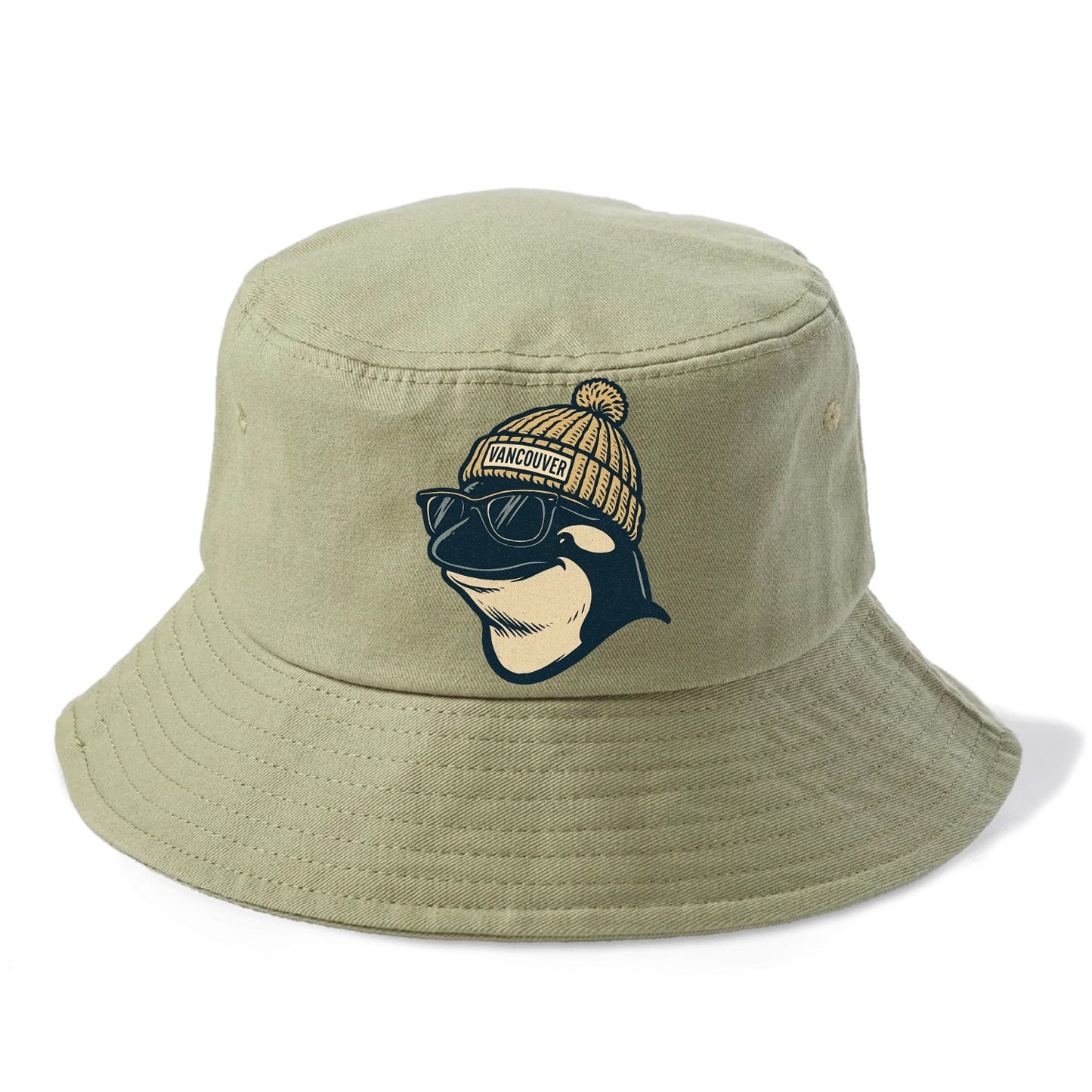 Vancouver Orca wearing Vancouver beanie - Bucket Hat - Army Green