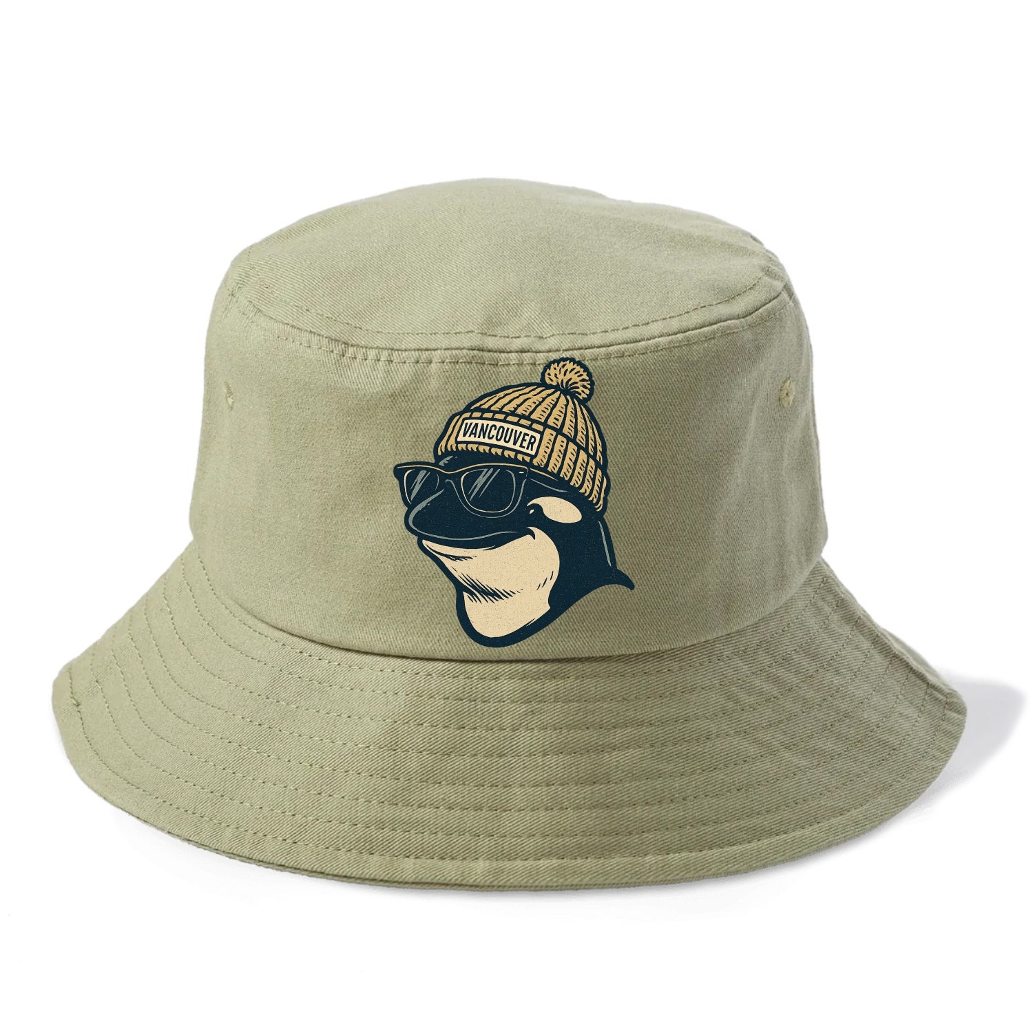 Vancouver Orca wearing Vancouver beanie - Bucket Hat - Army Green