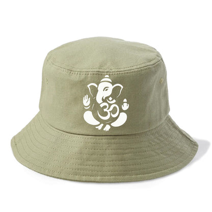 Ganesha elephant silhouette - negative space creates om symbol - Bucket Hat - Army Green