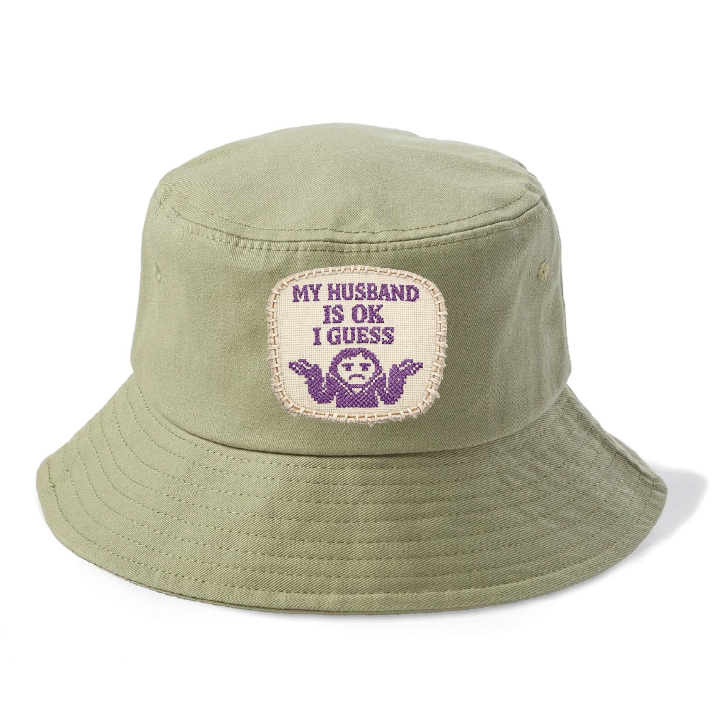 MY HUSBAND IS OK I GUESS - purple ok shrug - purple - mediocre husband - Bucket Hat - Army Green
