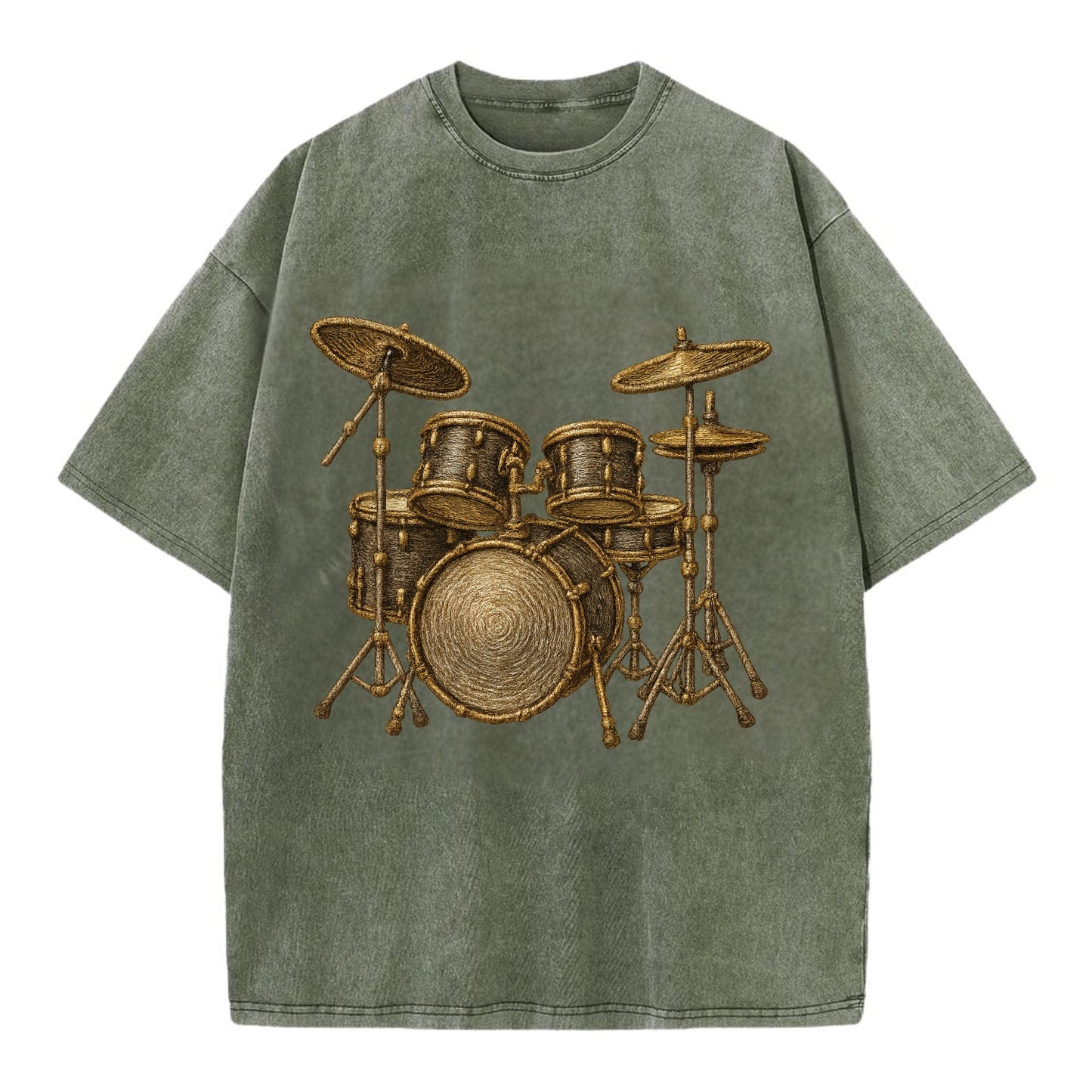 Drum Kit  - Vintage T-shirt - Army Green