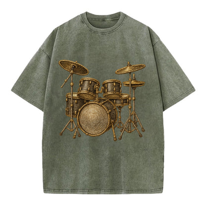 Drum Kit  - Vintage T-shirt - Army Green