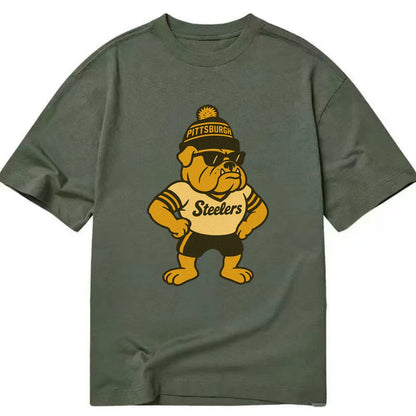Pittsburgh Bulldog wearing Steelers black and gold beanie with pom pom and - Classic T-shirt - Army Green