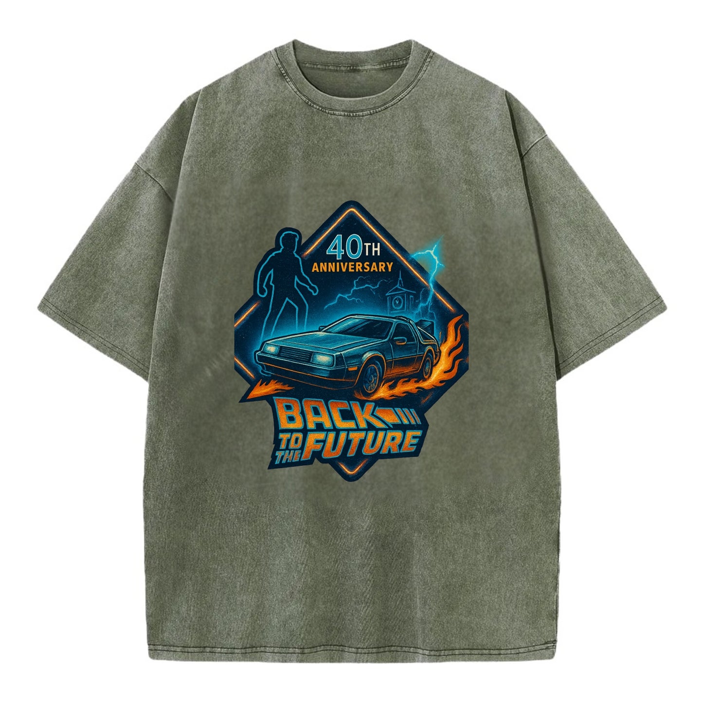 Back To The Future 40th Anniversary 2 - Vintage T-shirt - Army Green