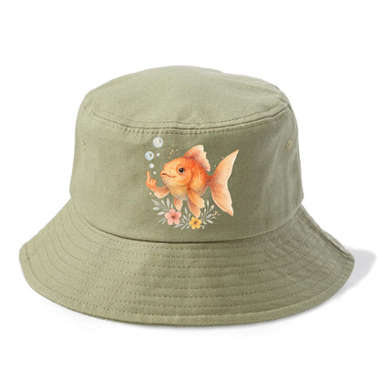 chubby goldfish blowing bubbles, one fin extended like middle finger - Bucket Hat - Army Green